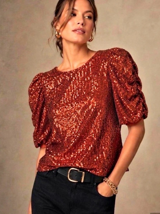 Anthropologie Tops - Anthropologie Sequin Puff Sleeve top Size 2